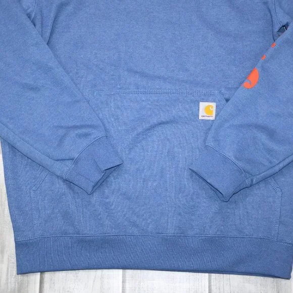 NEW Carhartt Men's Loose Fit Midweight Signature Sleeve Logo Hooded Sweatshirt - Picture 3 of 5